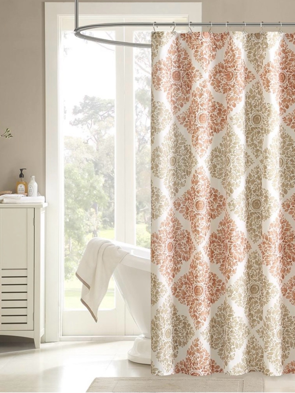 Madison Park Claire Shower Curtain in Beige & Terracotta 72X72 - Home Bath
